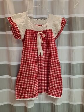 Red Gingham Eyelet Yoke Dress with Bow